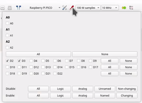 Sigrok probe dialog configuration